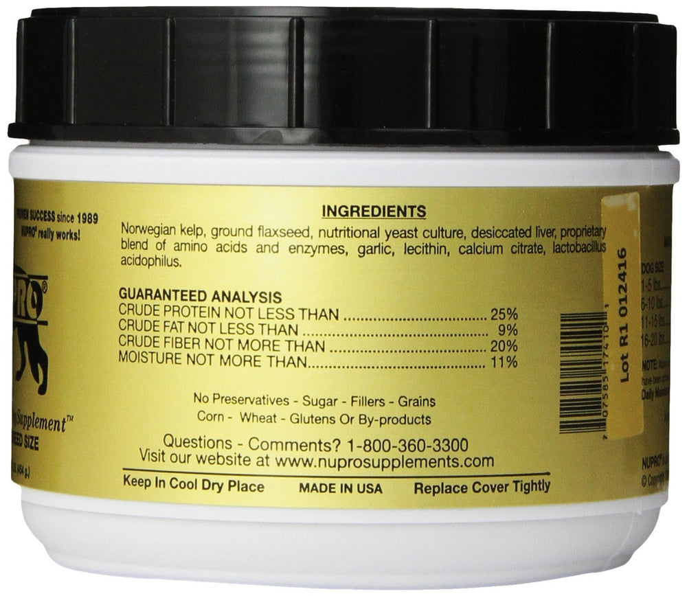 Nupro Nutri-Pet dosing scoop illustrates easy canine administration.