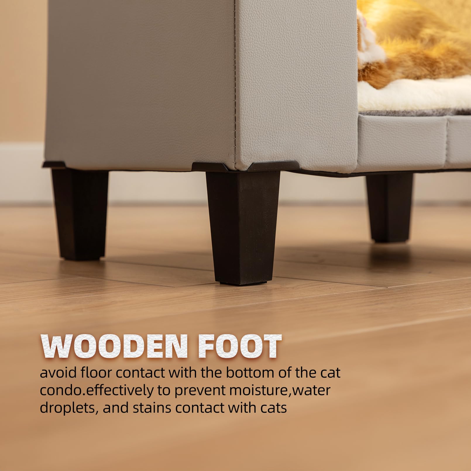 NUROMY condo with leather surface gray provides durable scratching surface and easy cleaning