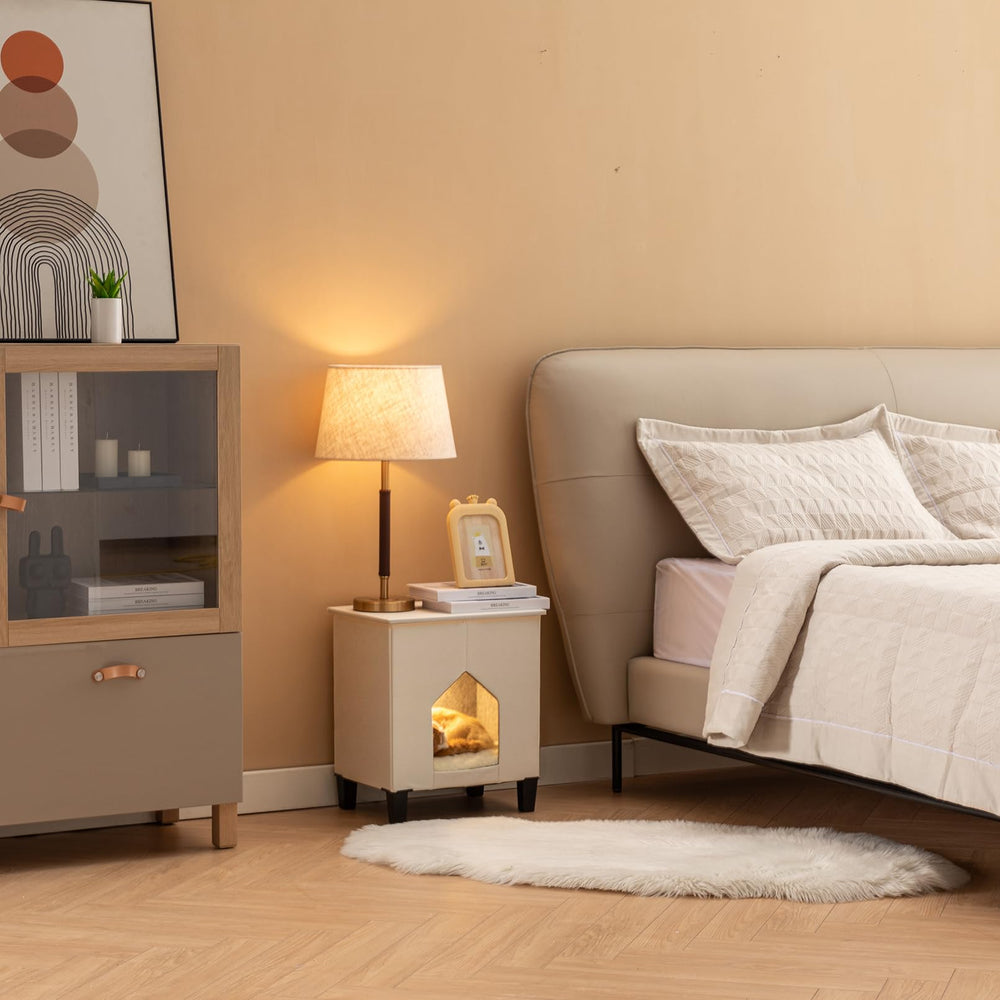 NUROMY cat house leather surface provides durable scratch area while staying stylish and easy to clean.