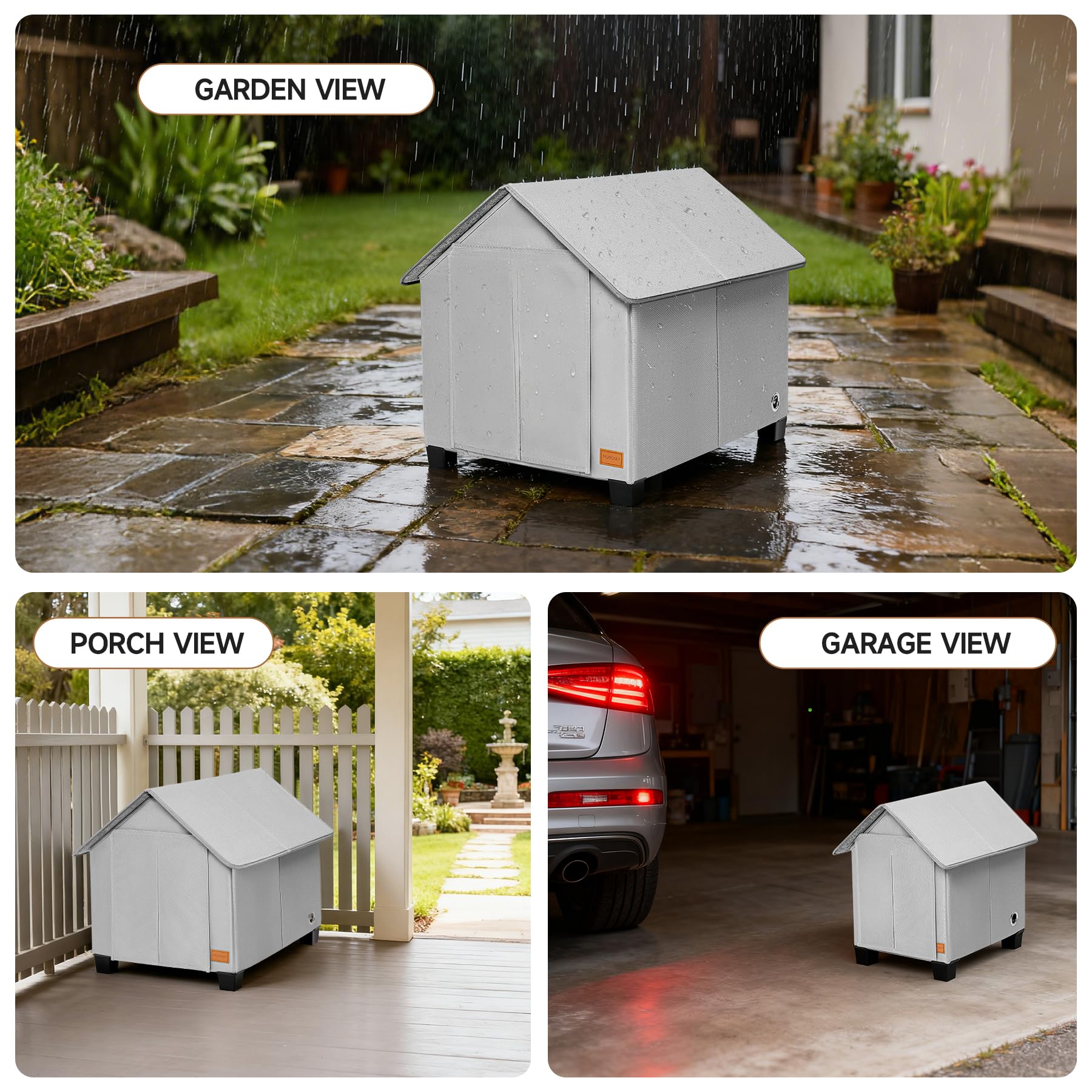 NUROMY dog house elevated legs improve airflow and keep resting surface dry.