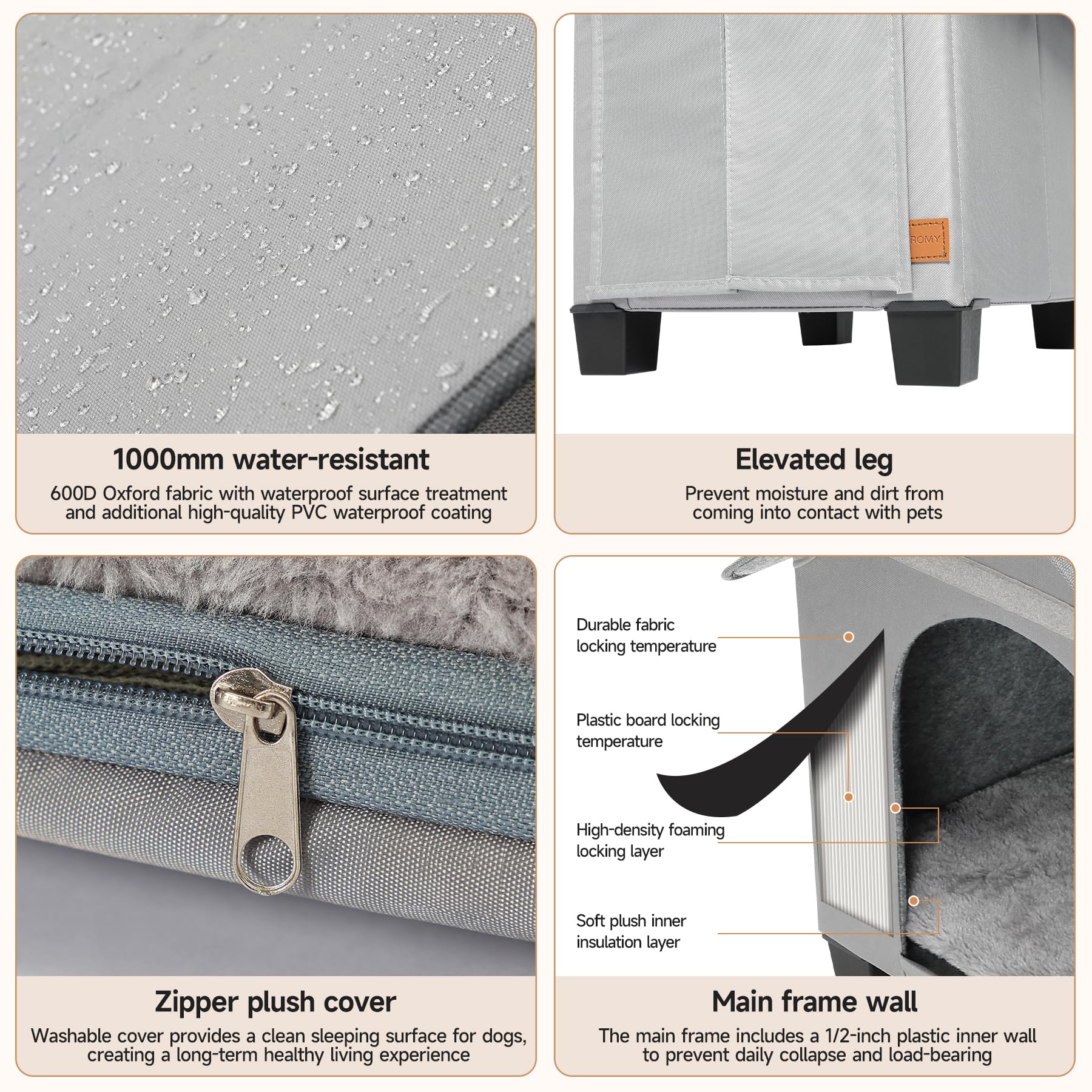 NUROMY elevated-legs design improves air circulation and makes cleaning easier around the kennel.