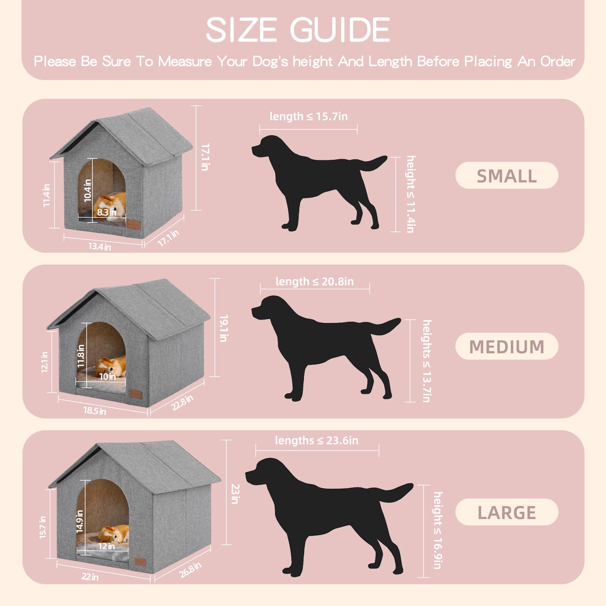 NUROMY Indoor Dog House—medium size shown fits dogs up to 20.8 inches.