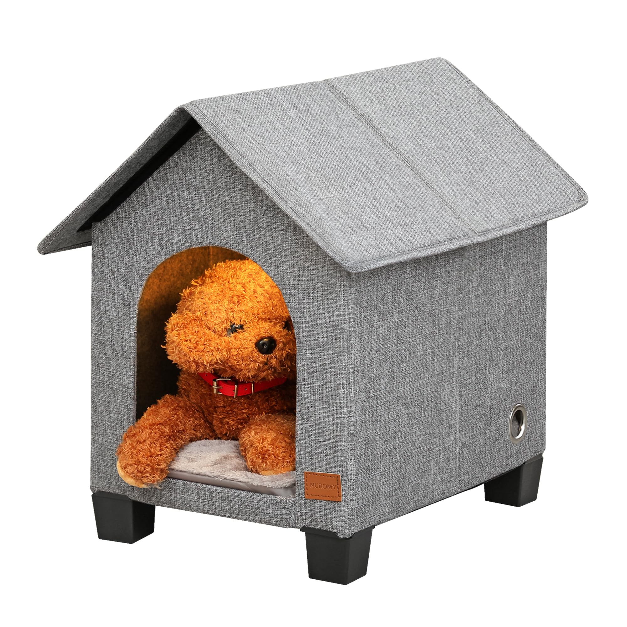 NUROMY indoor dog house with warm plush mat provides a cozy, insulating resting space.