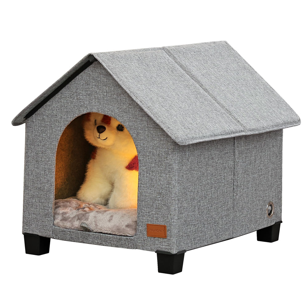 NUROMY Indoor Dog House with wood base provides sturdy support for cozy naps.