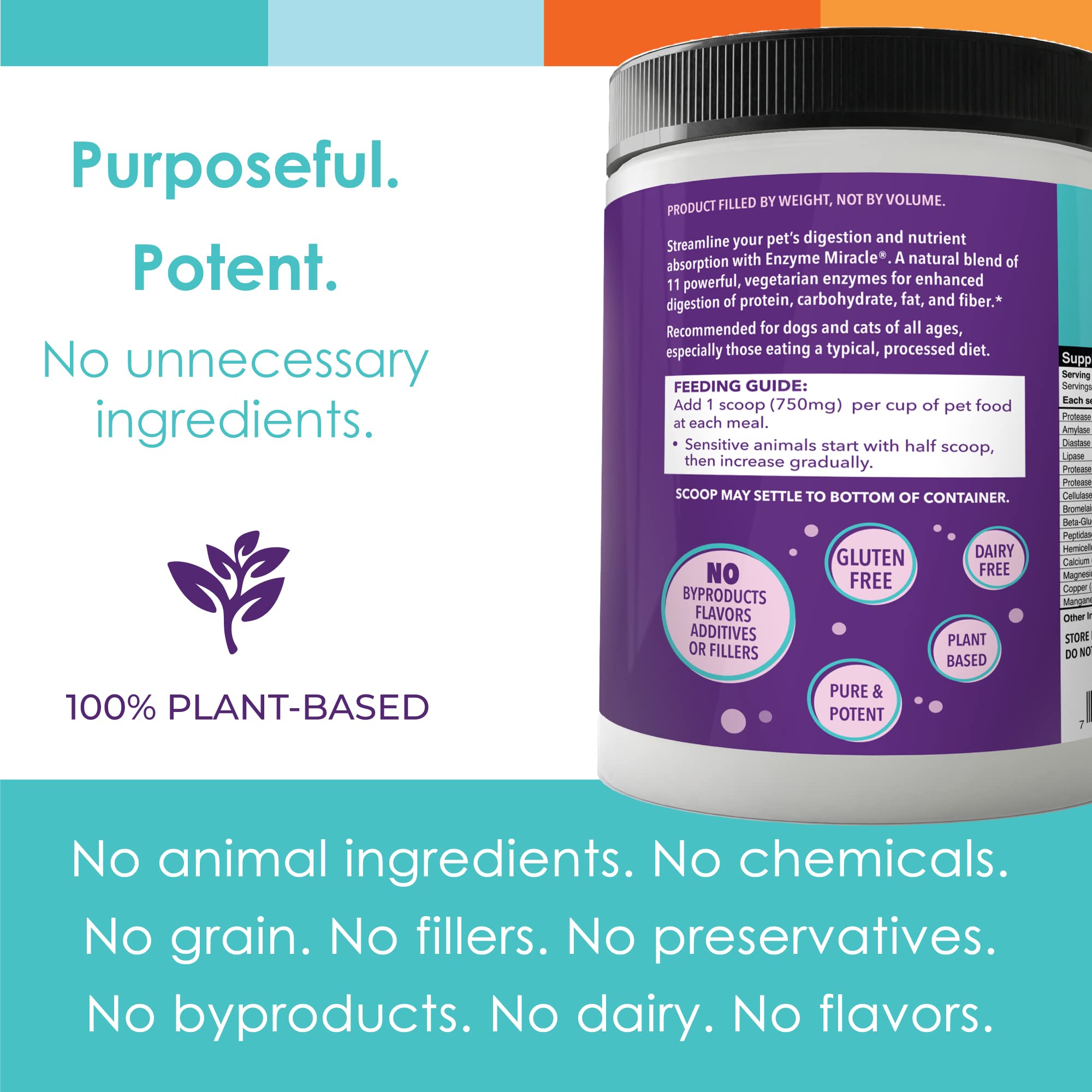 Nusentia Enzyme Miracle being poured into pet food to hint at smoother meals.