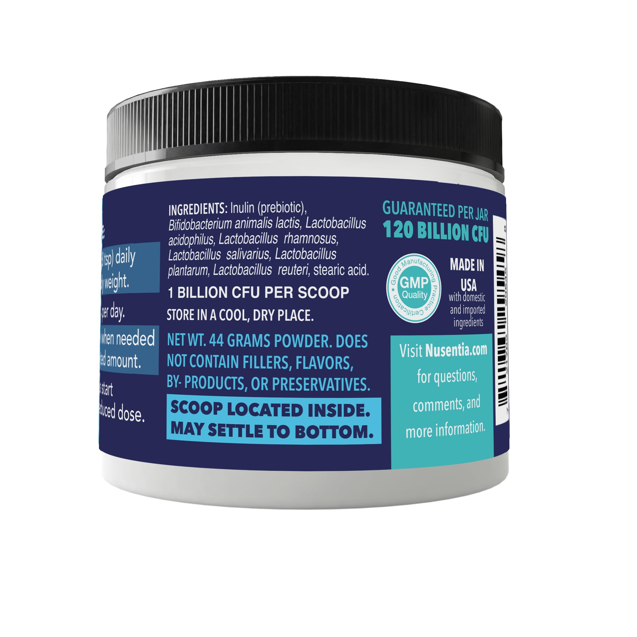 NUSENTIA Probiotics easily blends into kibble or wet food with multiple meal options.