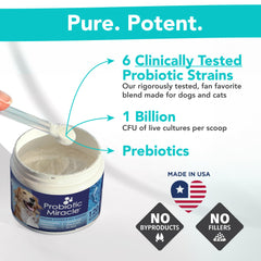 NUSENTIA Probiotics powder blends with any kibble, boosting gut-friendly bacteria.