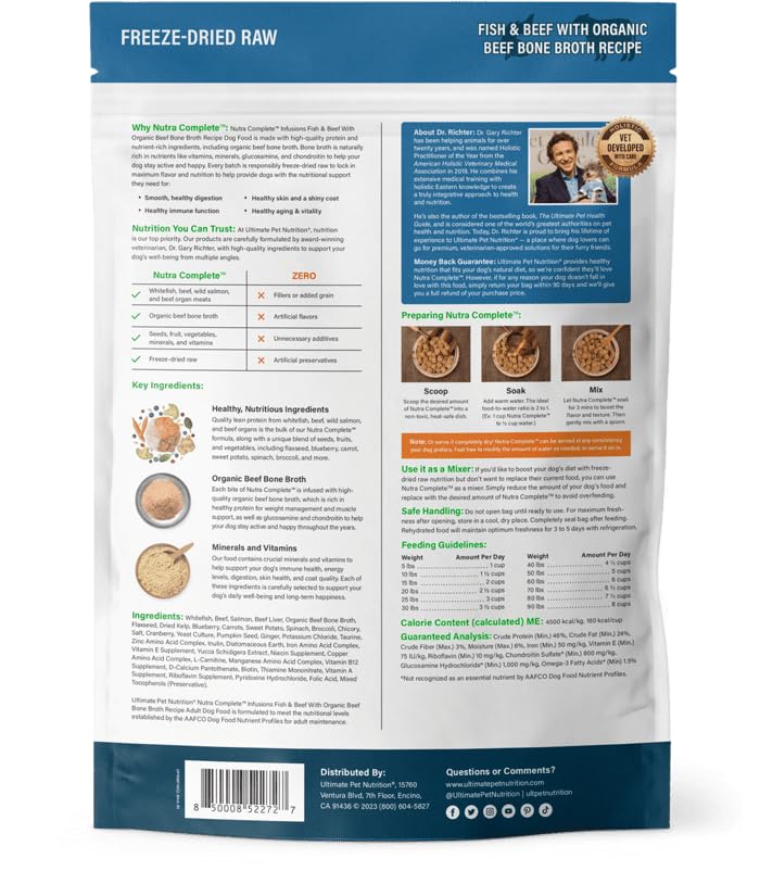 Nutra Complete Bone Broth Infusions texture close-up highlights crunchy freeze-dried morsels.