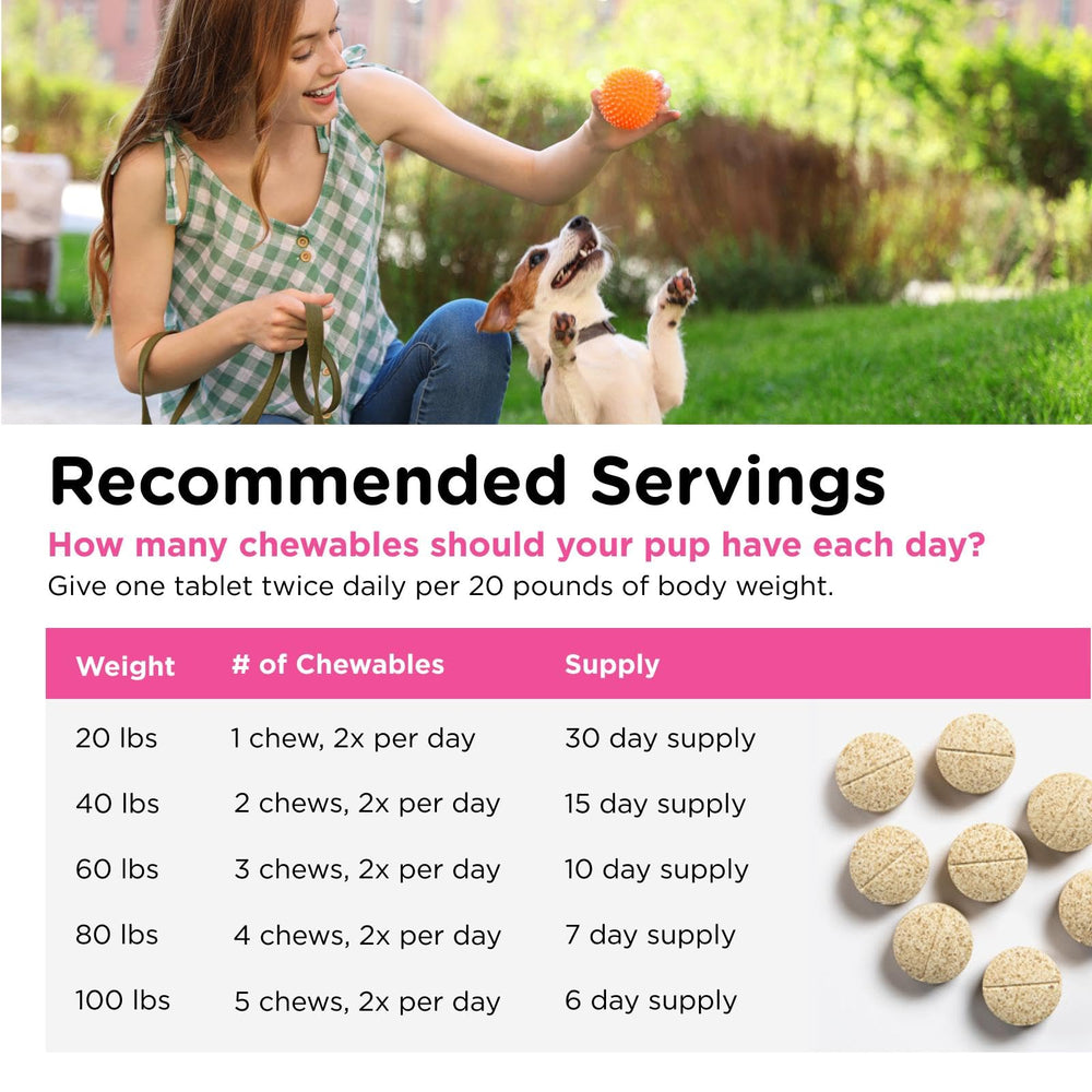 Nutri-Vet Allerg-Eze chew shown in dog's mouth highlighting palatability.