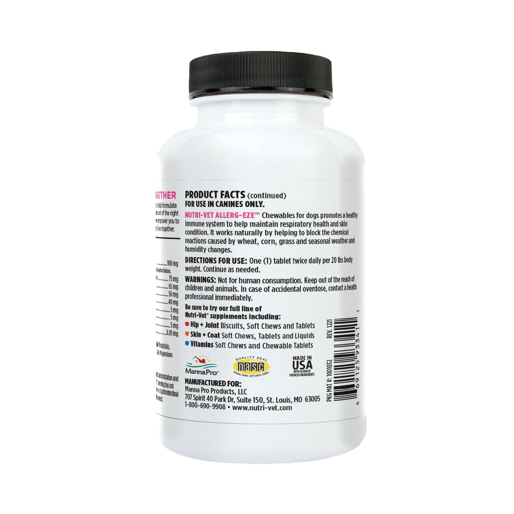 Nutri-Vet Allerg-Eze chews promoting a glossy coat.