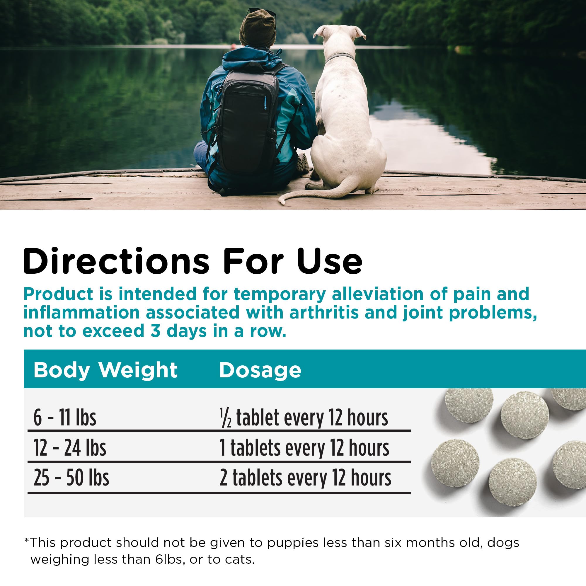Nutri-Vet Aspirin bottle front emphasizes simple dosing for dogs.