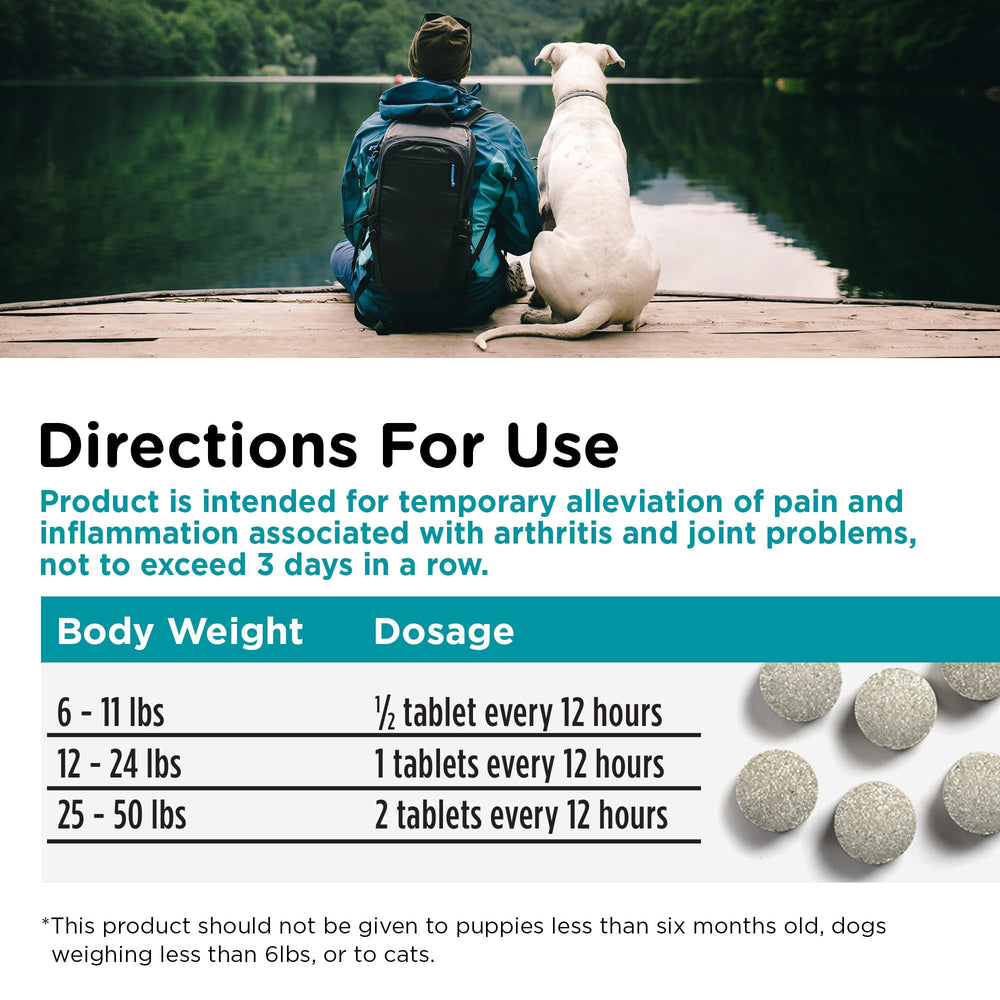Nutri-Vet Aspirin bottle front emphasizes simple dosing for dogs.