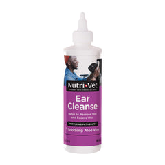 Nutri-Vet Ear Cleanse bottle pour demonstrates easy application for comfortable ear cleaning