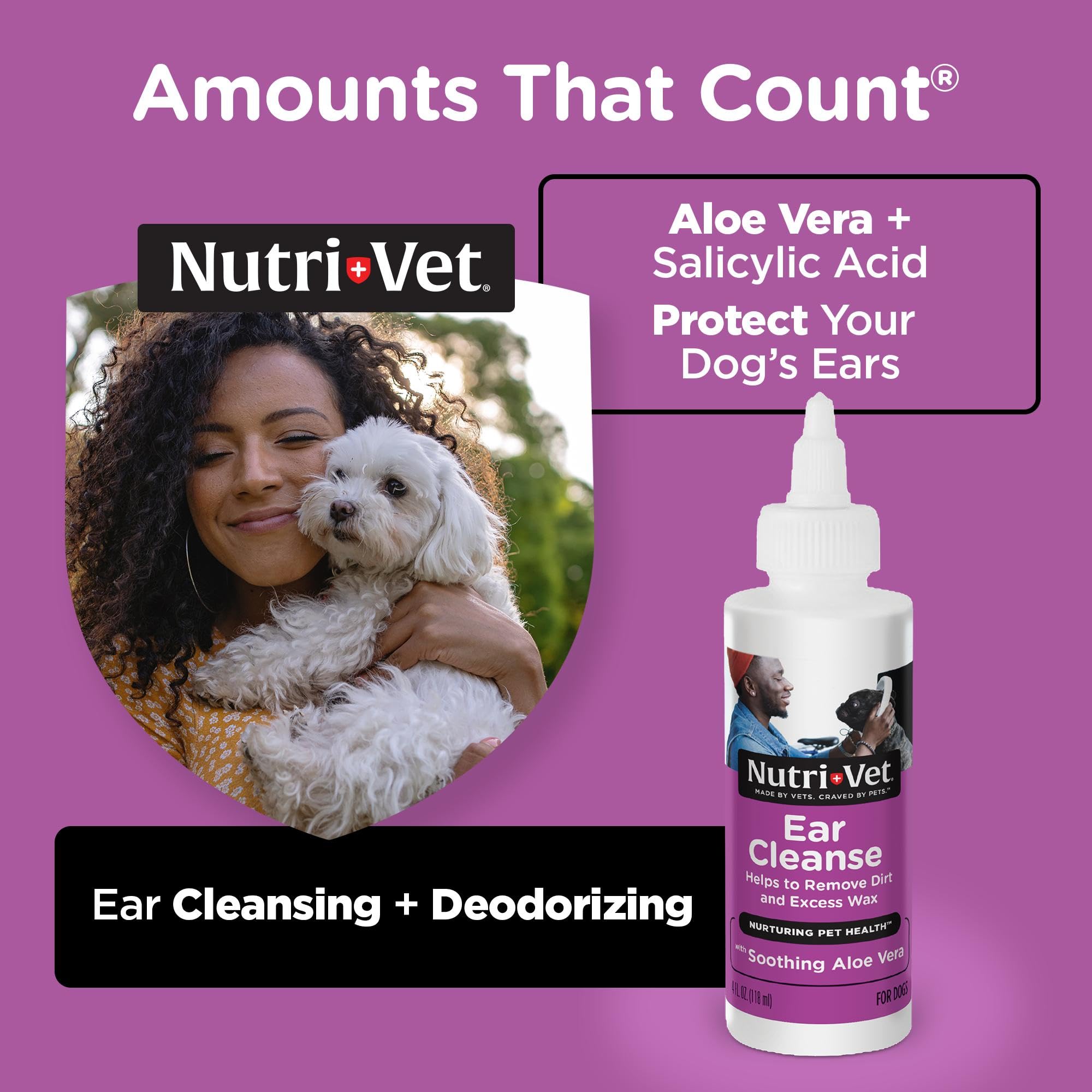 Nutri-Vet Ear Cleanse deodorizes ears for a fresher-smelling pup