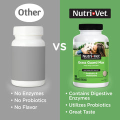Nutri-Vet Grass Guard chewables taste image: dog enjoys liver flavor while supporting digestion.