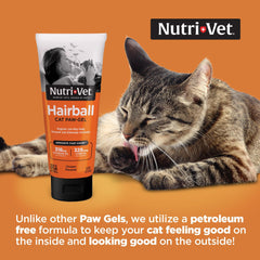 Nutri-Vet Hairball Paw Gel chicken flavor closeup highlights tasty administration for cats.