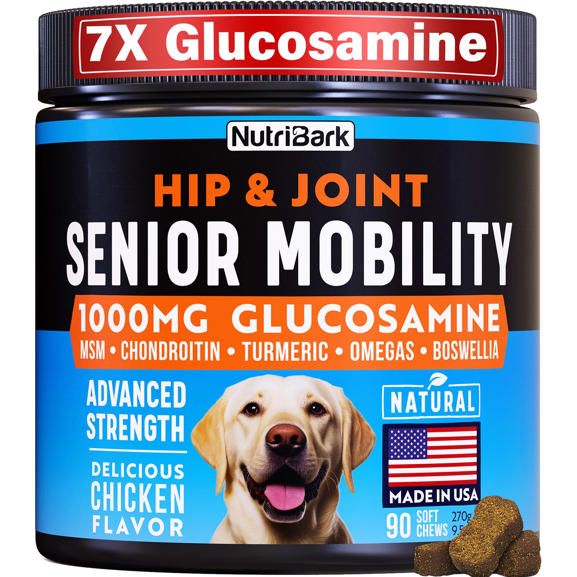 Nutribark Glucosamine dog joint chews bone-shaped for joint support.