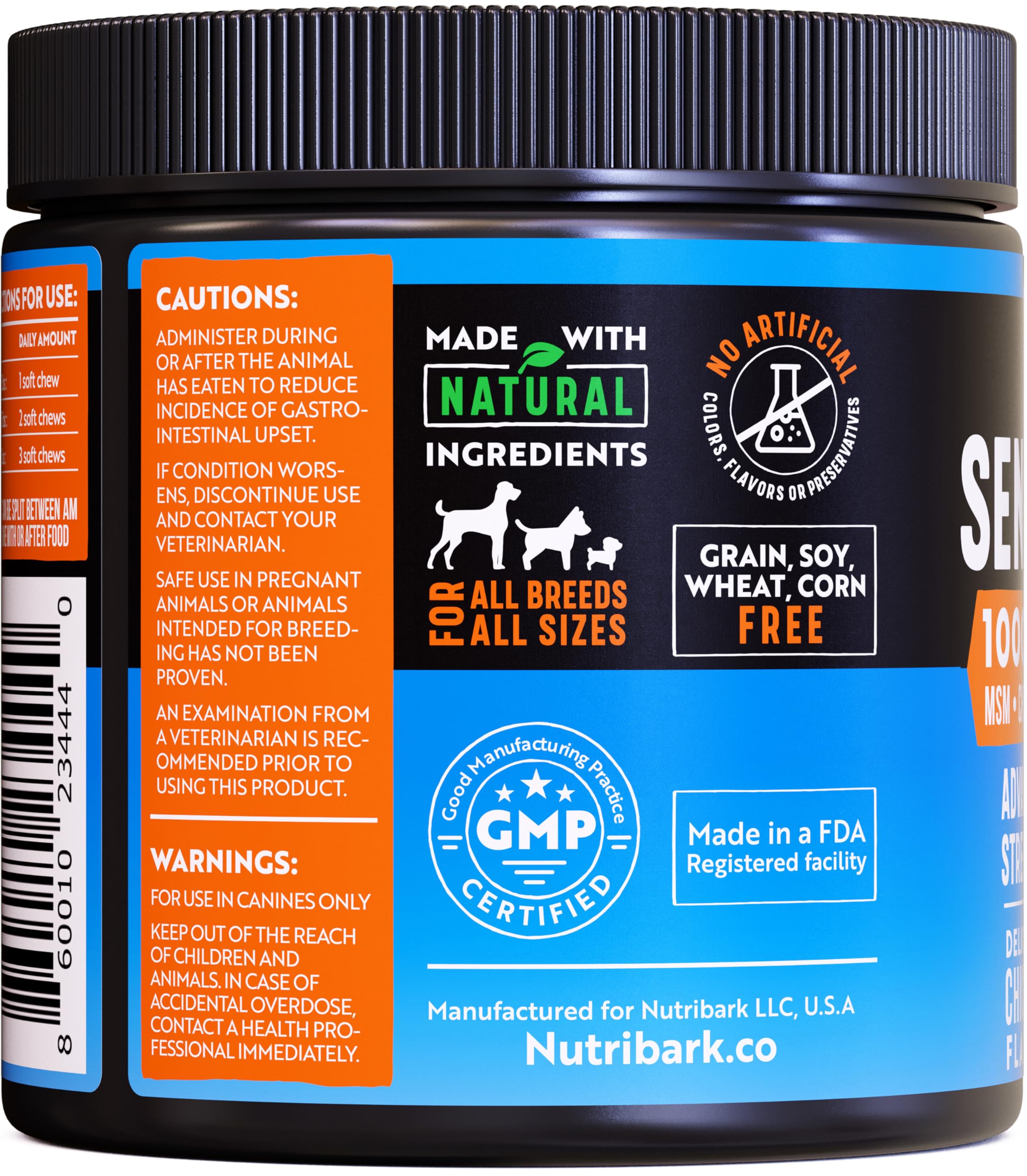 Nutribark Glucosamine natural ingredients chart on packaging.