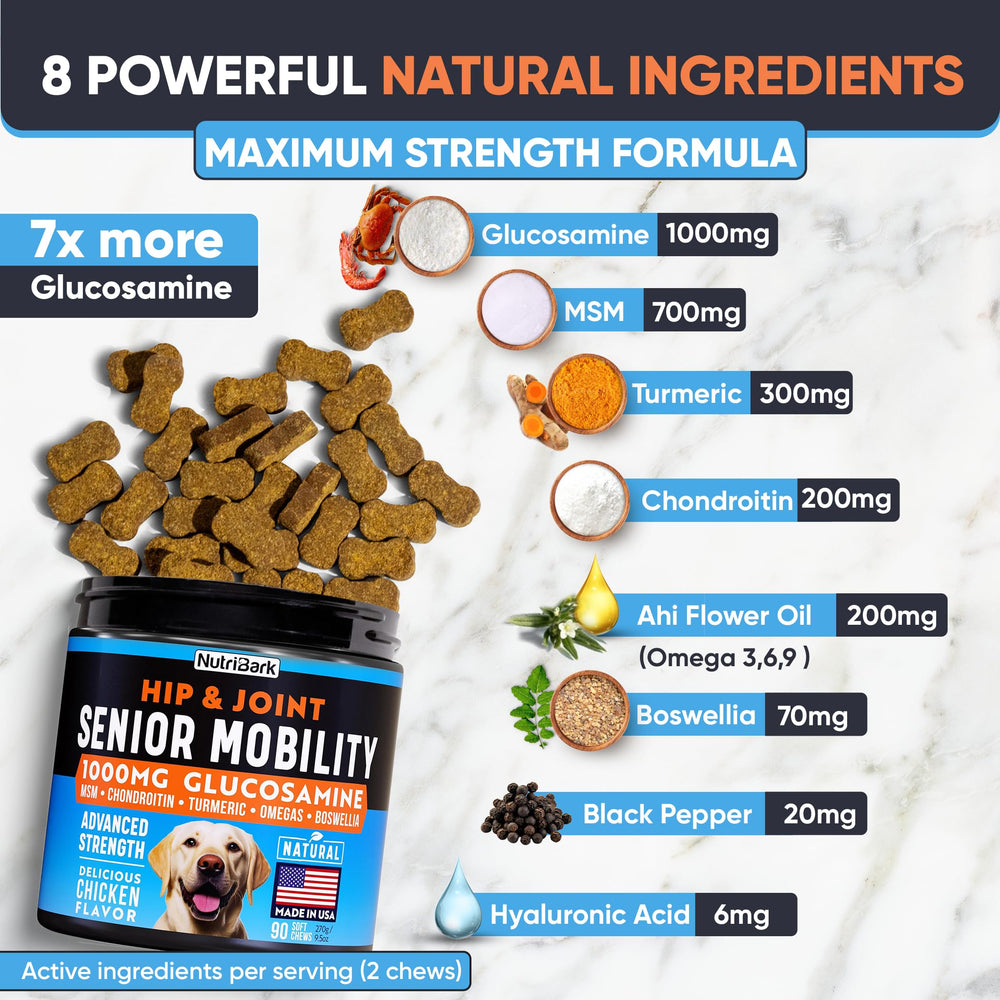 Nutribark Glucosamine soft chews chicken liver flavor for palatability and relief.