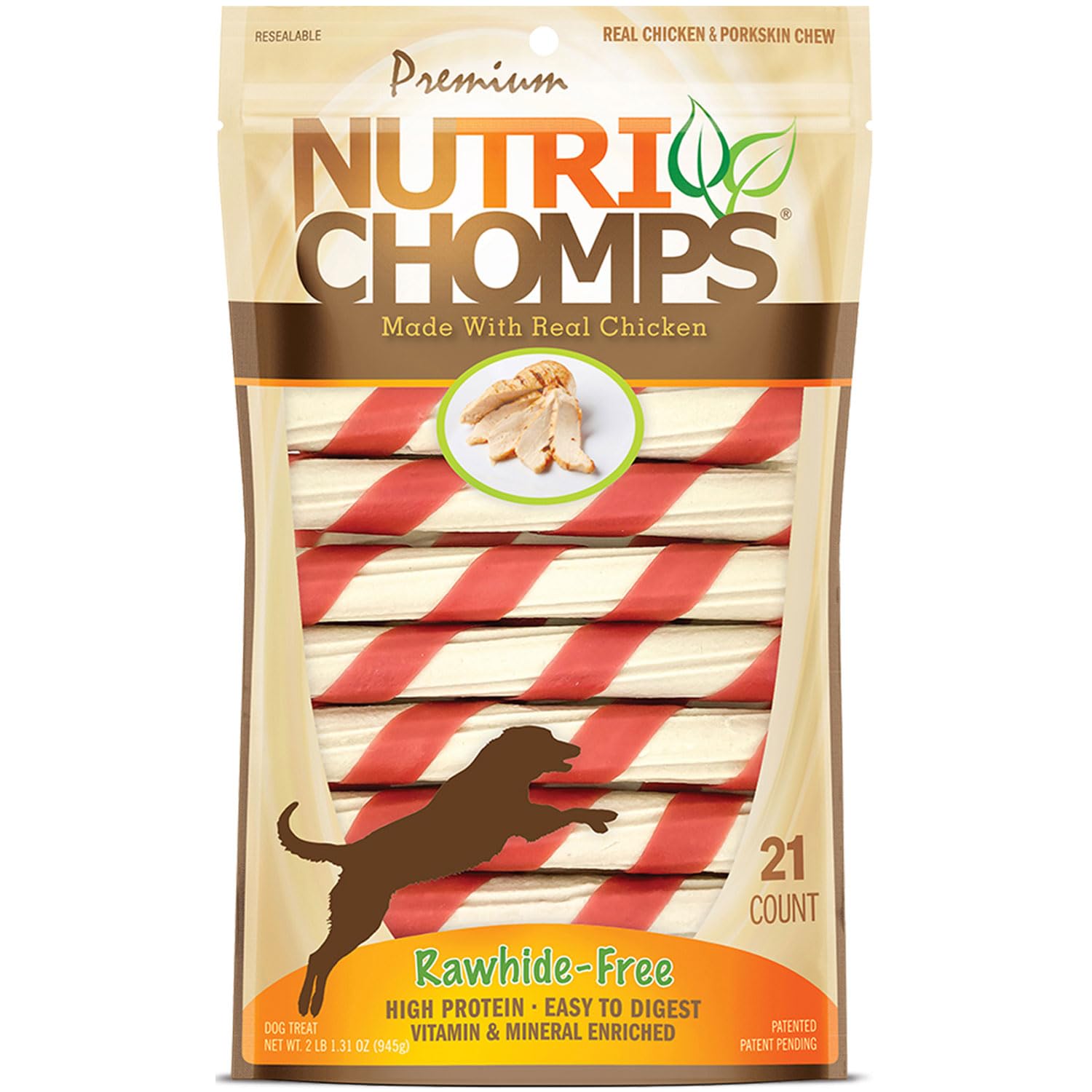 NutriChomps 6-inch twist chicken flavor chew boosts tasty digestion and dental play.