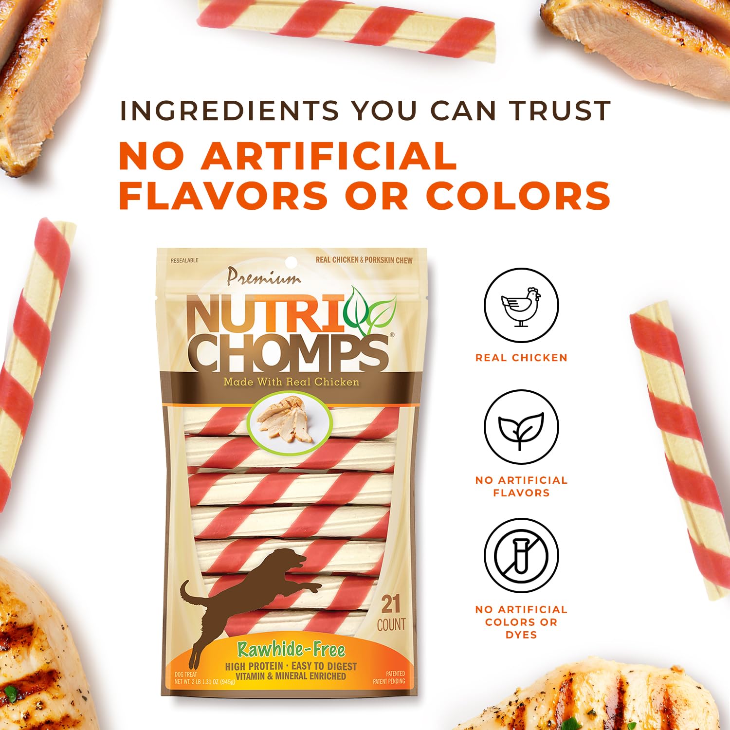 NutriChomps resealable packaging for fresh, convenient chewy rewards.