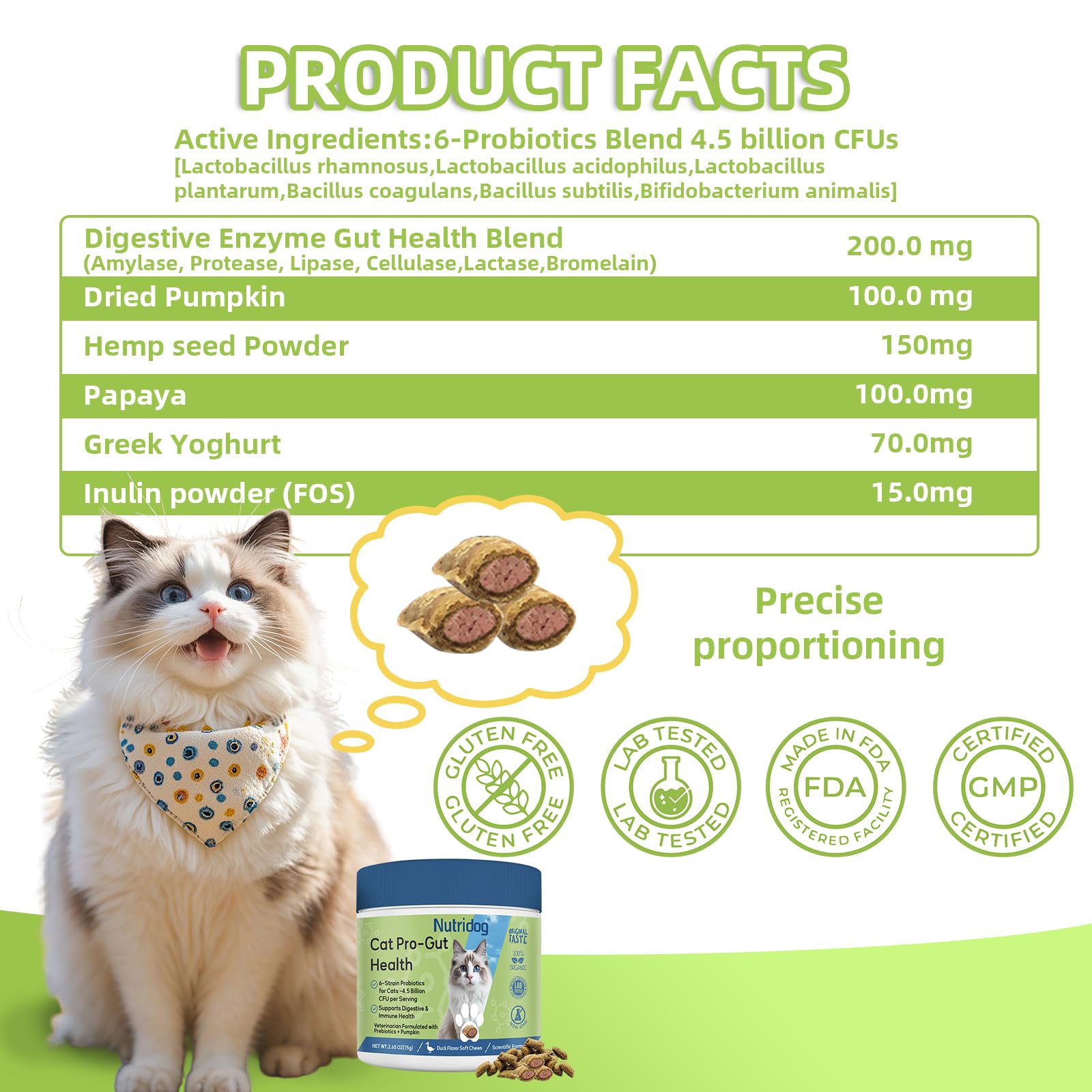 Nutridog Cat Probiotic all-life-stage formula suitable from kittens to seniors