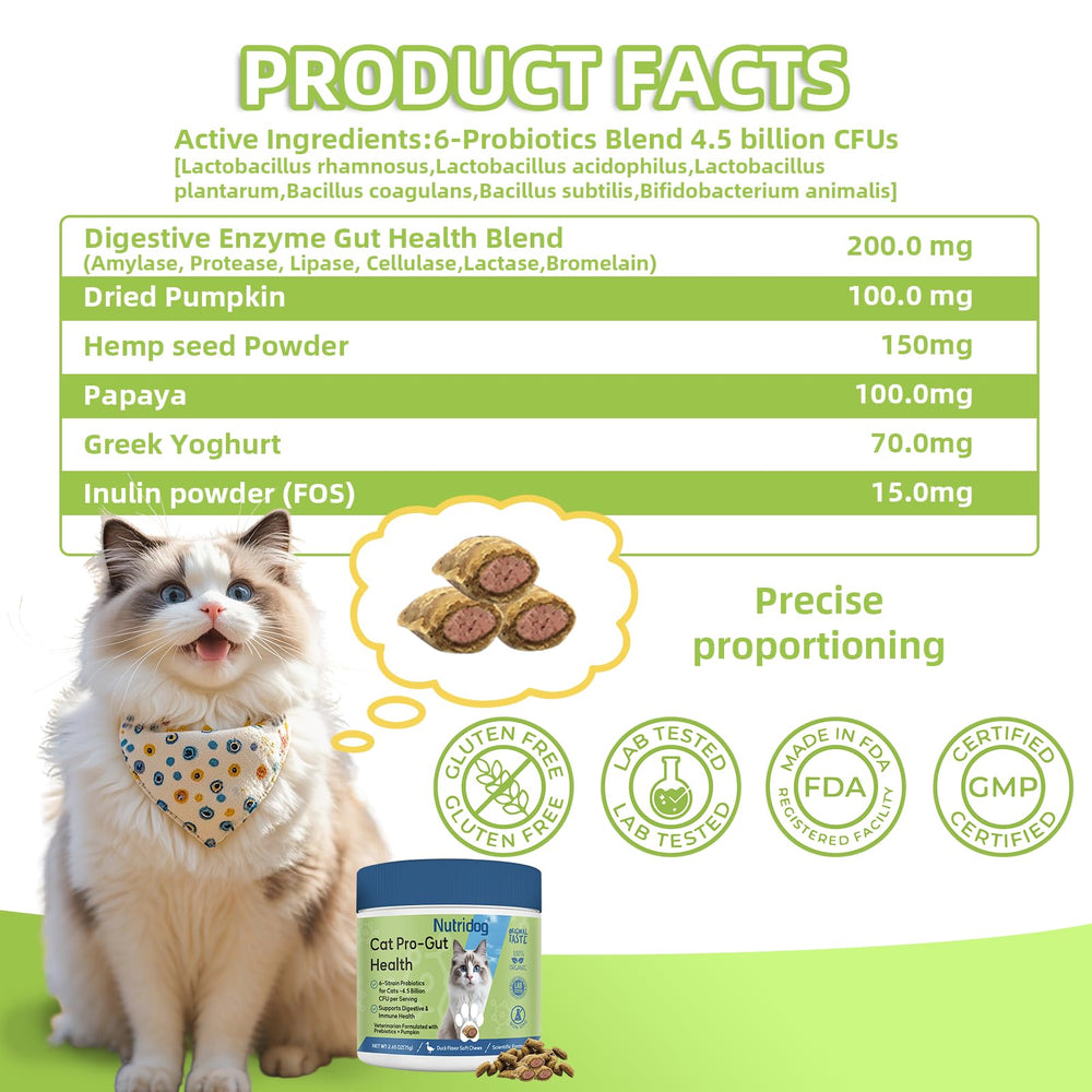 Nutridog Cat Probiotic all-life-stage formula suitable from kittens to seniors