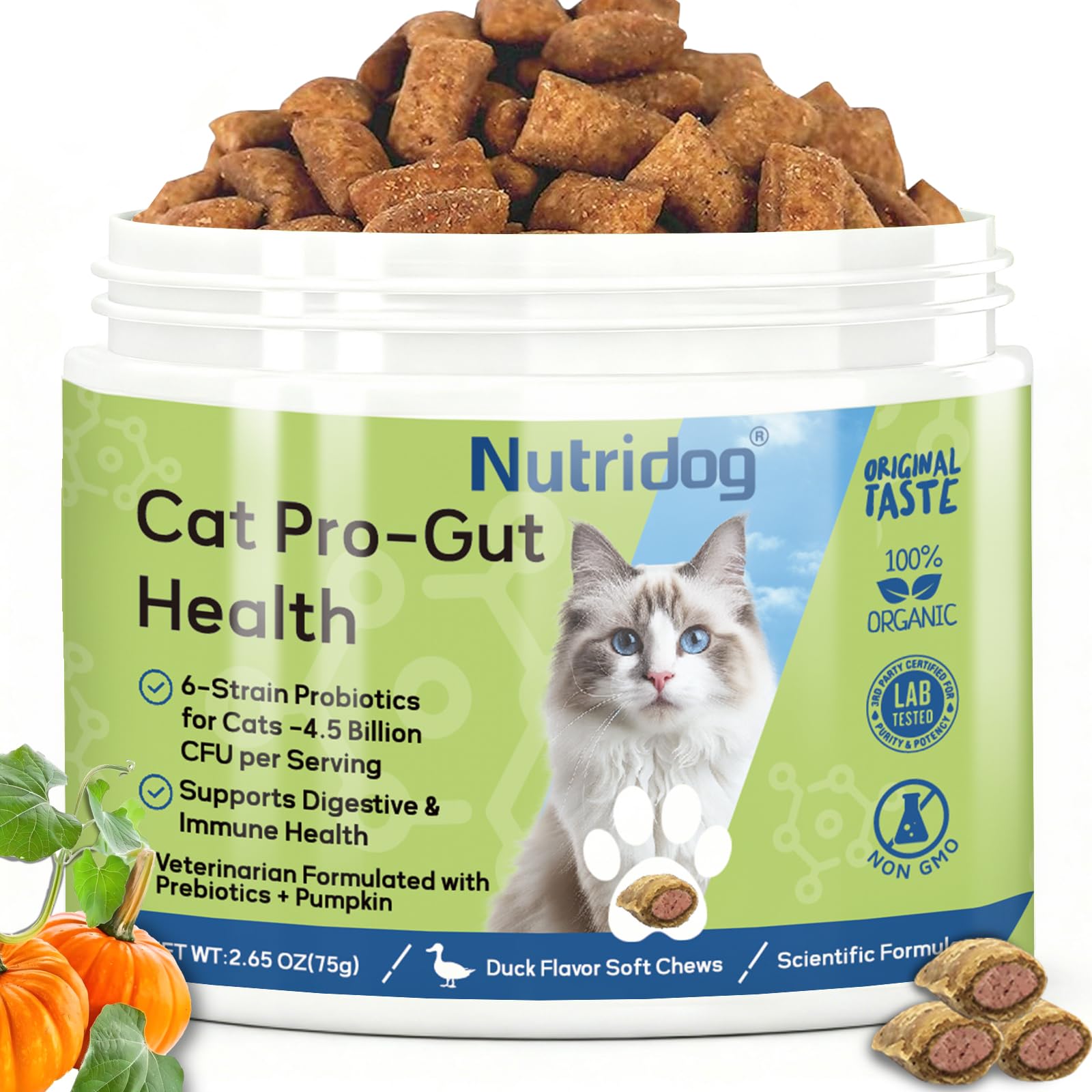 Nutridog Cat Probiotic dual-texture bites packshot for tasty daily gut support