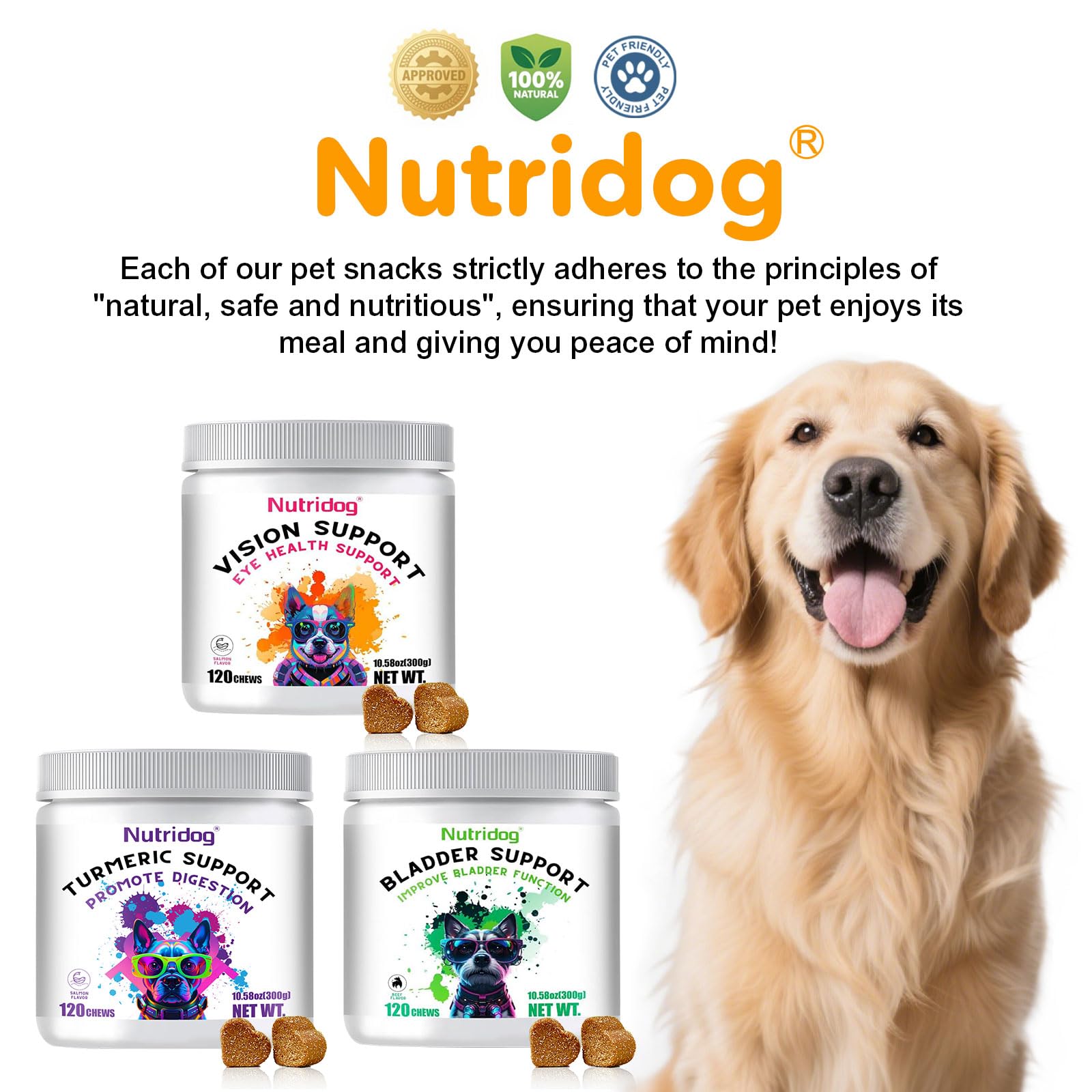 Nutridog dry-eye support in a 120-count jar for multi-pet households