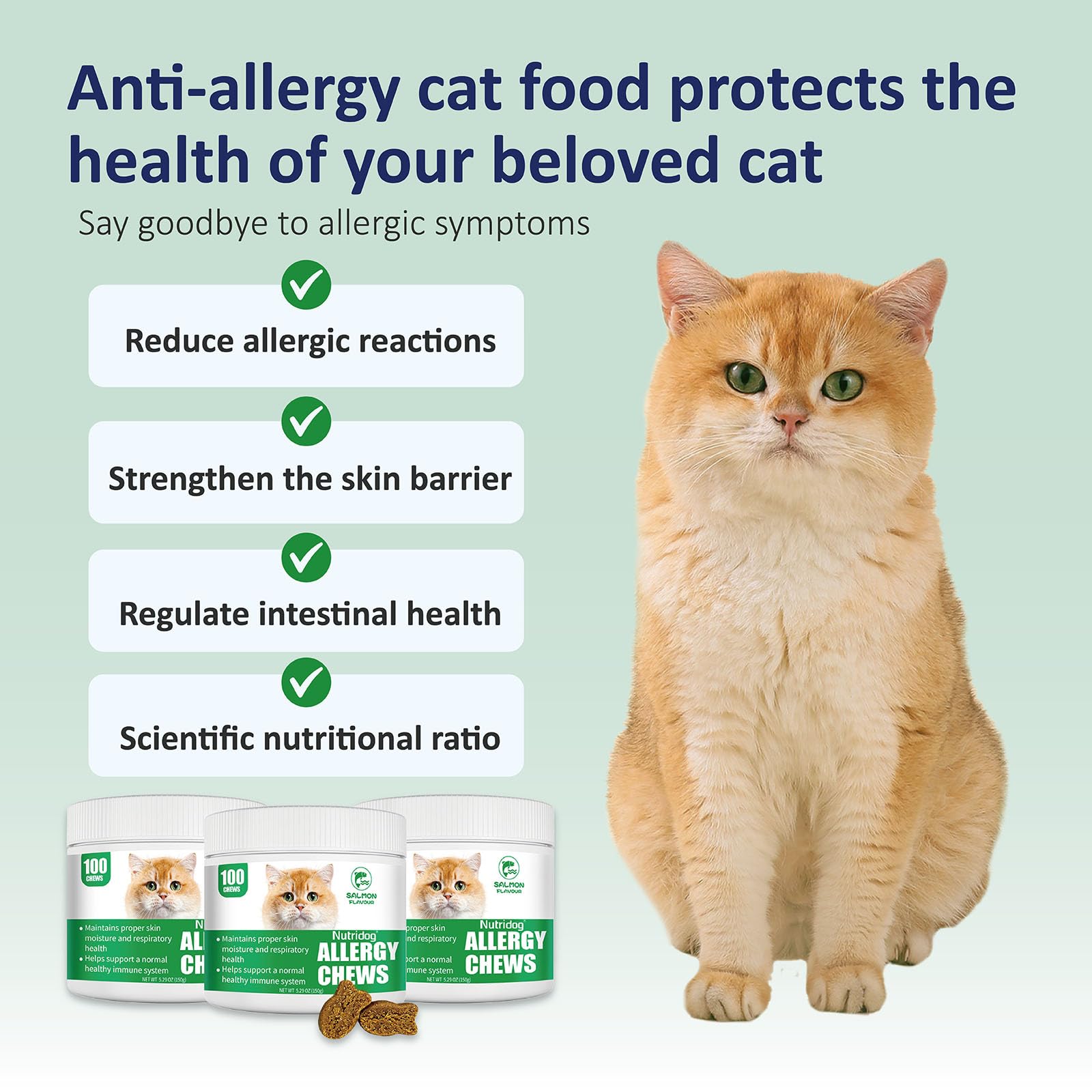NutriDog sabor salmón que facilita la aceptación por gatos exigentes.