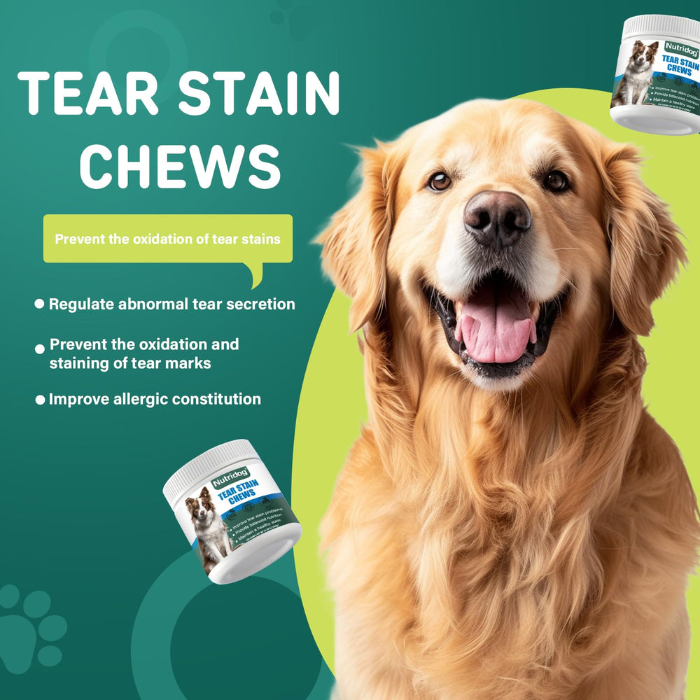 Nutridog Tear Stain Chews back label info for usage guidance.