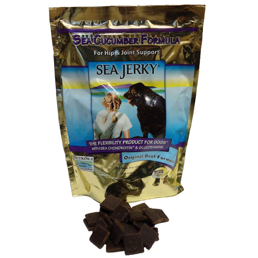 NutriSea Sea Jerky Bag front view promotes dogs' joint flexibility