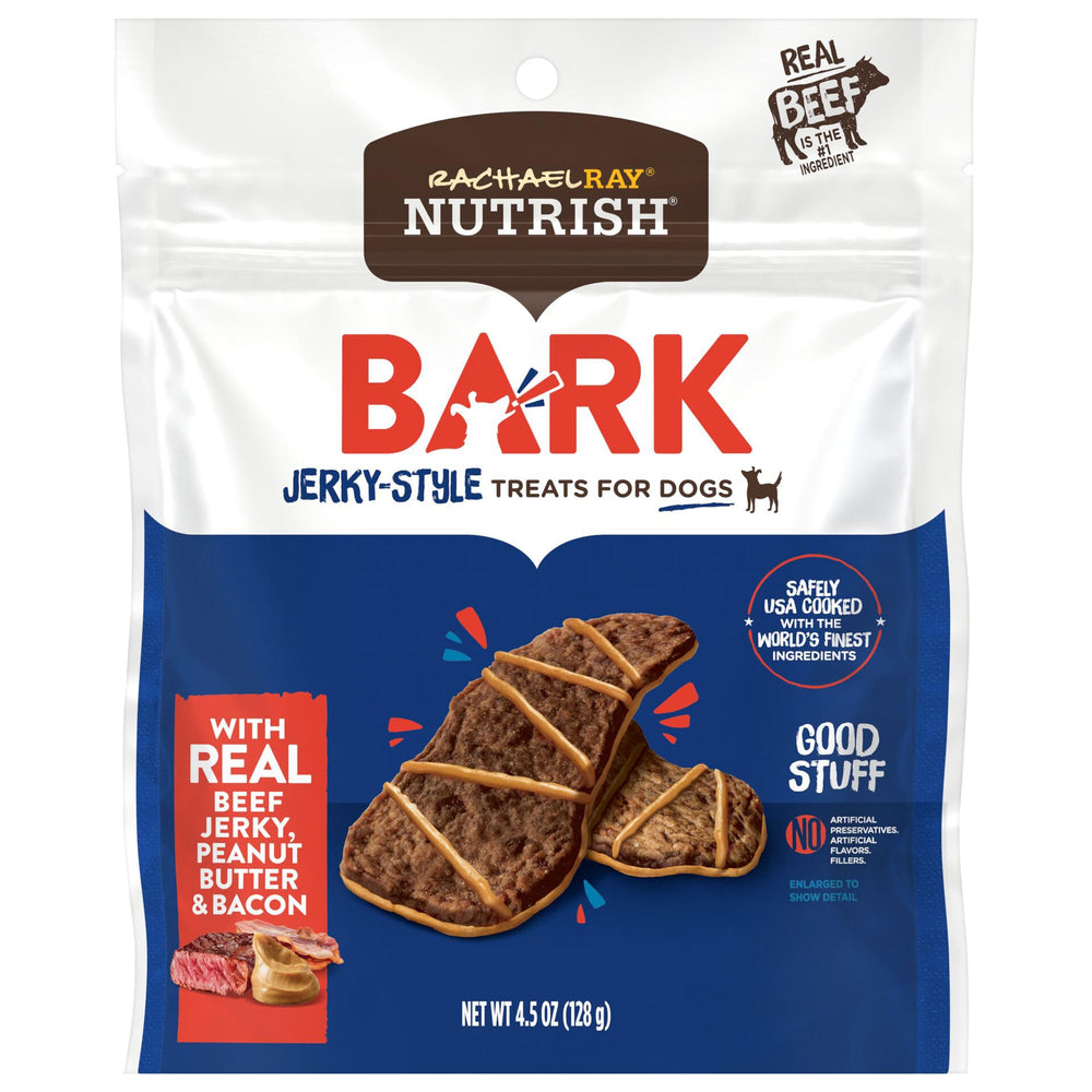 Nutrish Rachael Ray Bark treats with beef jerky and bacon—great training reward.