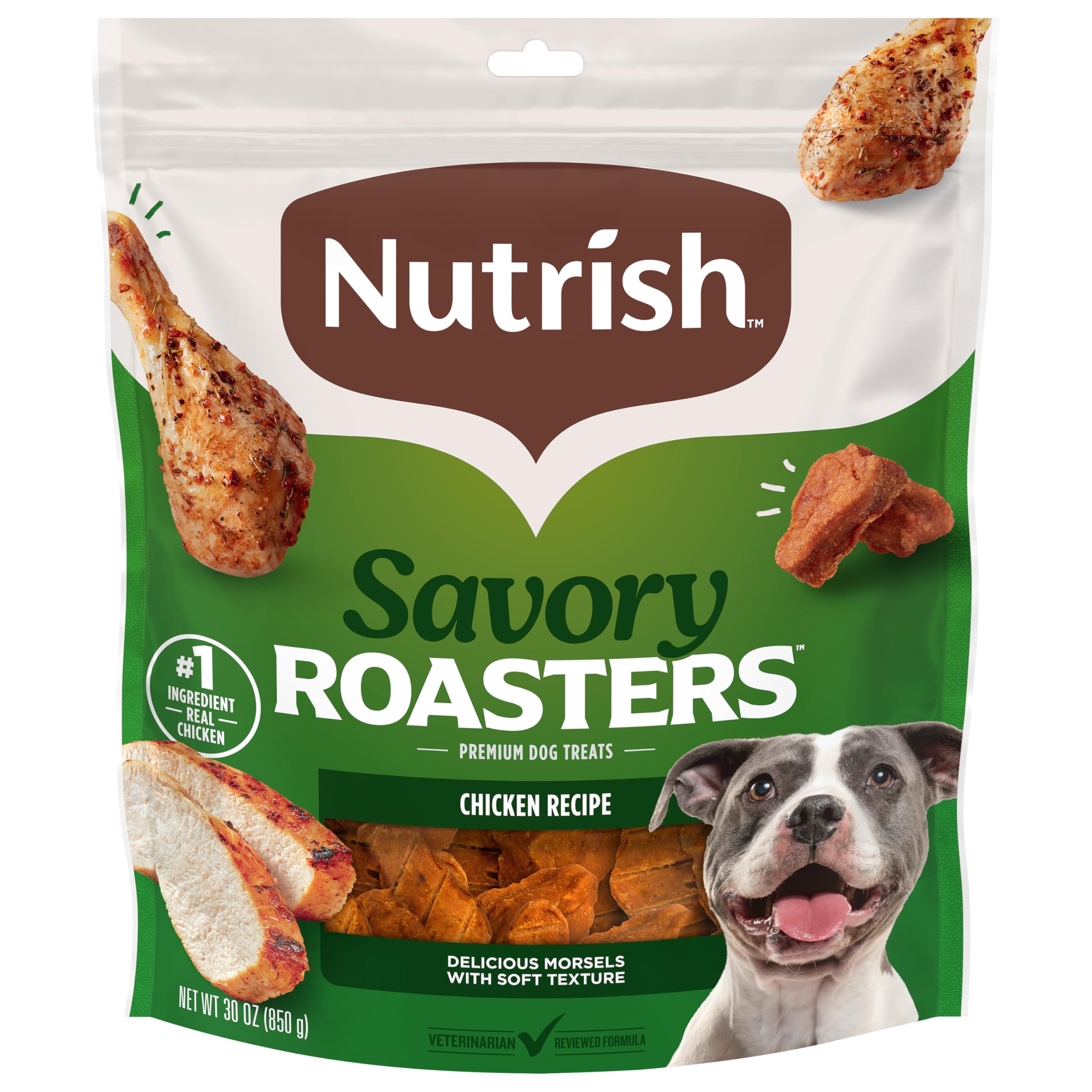 Nutrish Savory Roasters pouch packaging highlights a gift-ready holiday treat for dogs