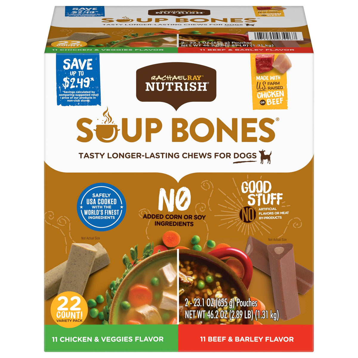 Nutrish Soup Bones variety-pack in packaging offers long-lasting chews for dogs