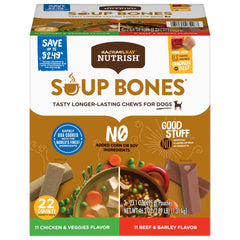 Nutrish Soup Bones variety-pack in packaging offers long-lasting chews for dogs