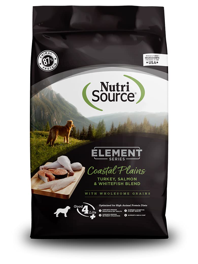 NutriSource Element Coastal Plains dry dog food bag front view—protein-rich formula for all life stages