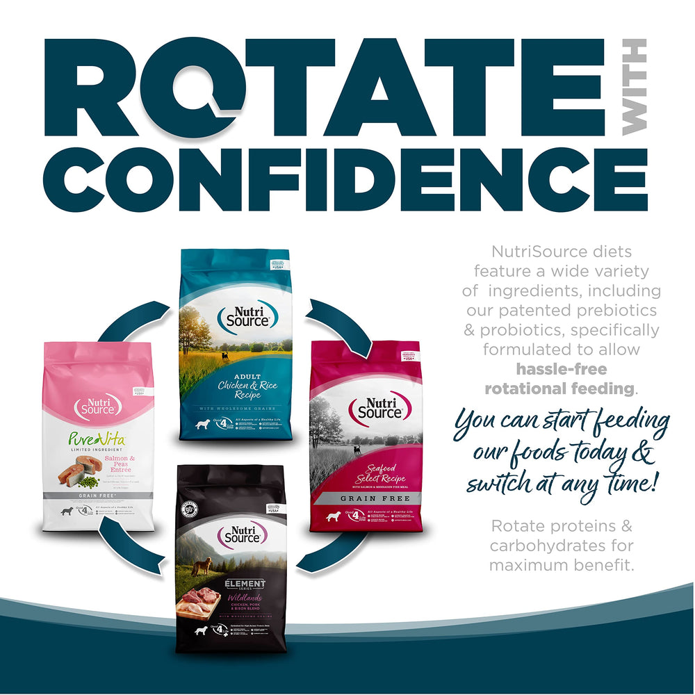 NutriSource Good 4 Life ingredients pack highlights balanced nutrition approach.