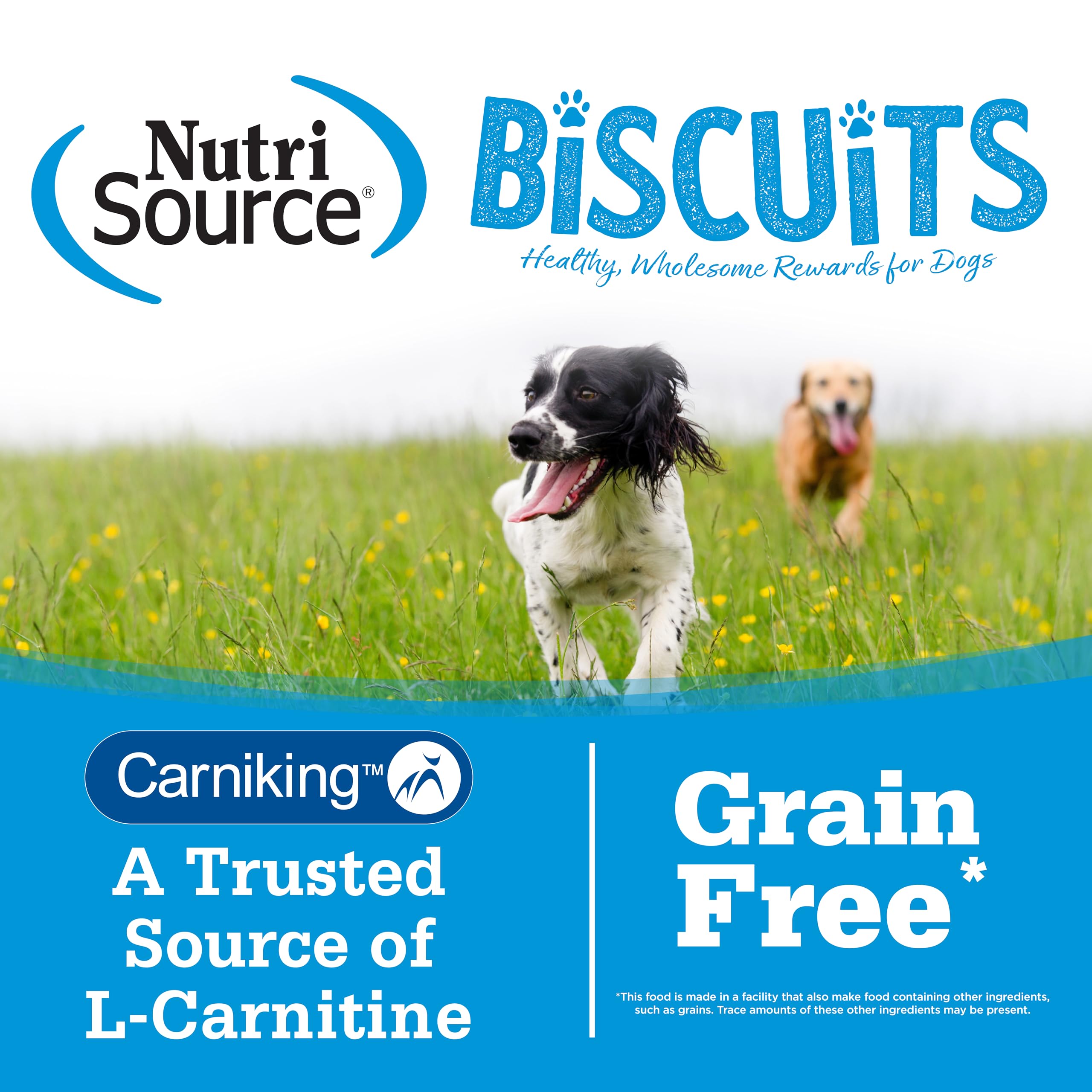 NutriSource grain-free treats real fruits vegetables highlights wholesome ingredients.