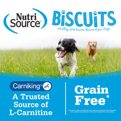 NutriSource grain-free treats real fruits vegetables highlights wholesome ingredients.