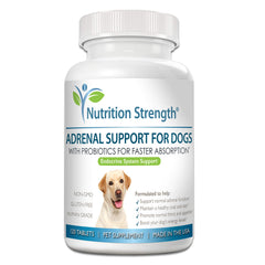 Nutrition Strength Adrenal Support for Dogs bottle pour showing easy daily dosing