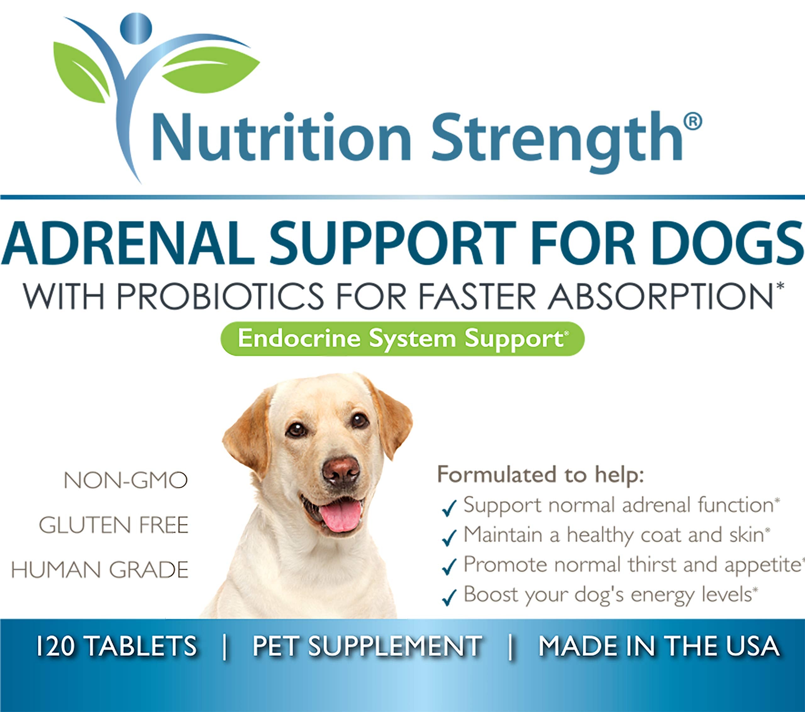 Nutrition Strength Adrenal Support for Dogs made in USA emphasizes quality