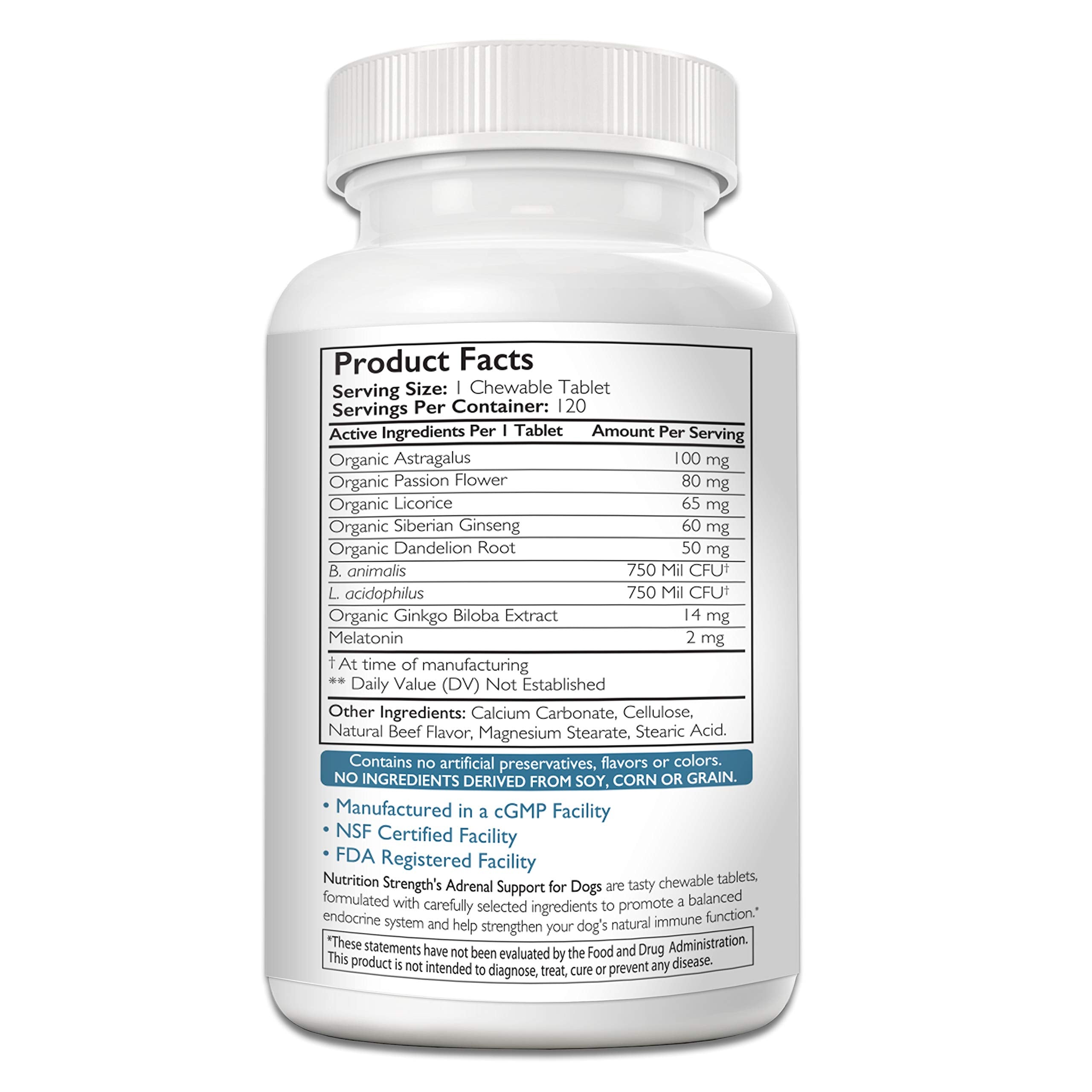 Nutrition Strength Adrenal Support for Dogs probiotic blend supports digestion and immune health