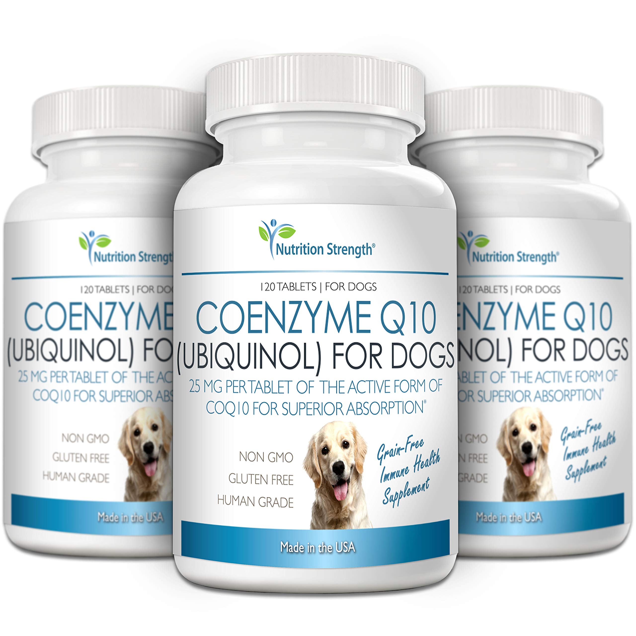 Nutrition Strength CoQ10 for Dogs USA-made label signals high-quality, safe canine supplement.