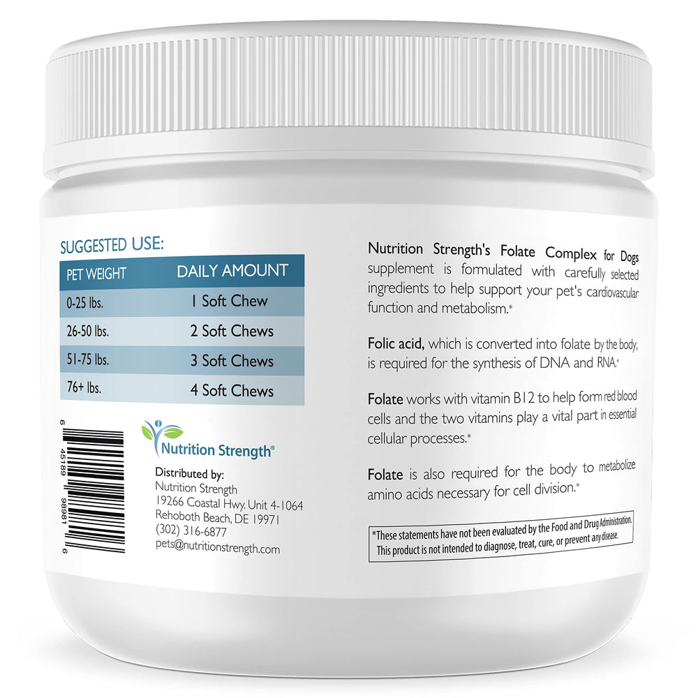 Nutrition Strength Folate for Dogs serving bowl features easy-to-feed chews