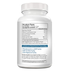 Nutrition Strength Iron for Dogs chew close-up showing easy-to-take tablets.