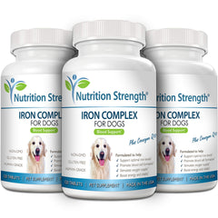 Nutrition Strength Iron for Dogs label highlights vitamins C, B12 and folate.