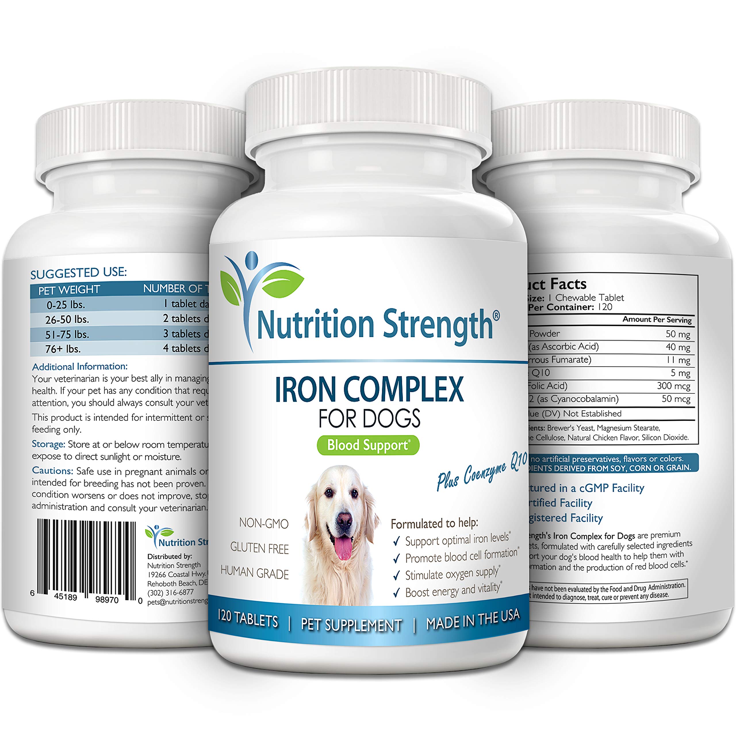 Nutrition Strength Iron for Dogs tablet detail, showing form and texture.