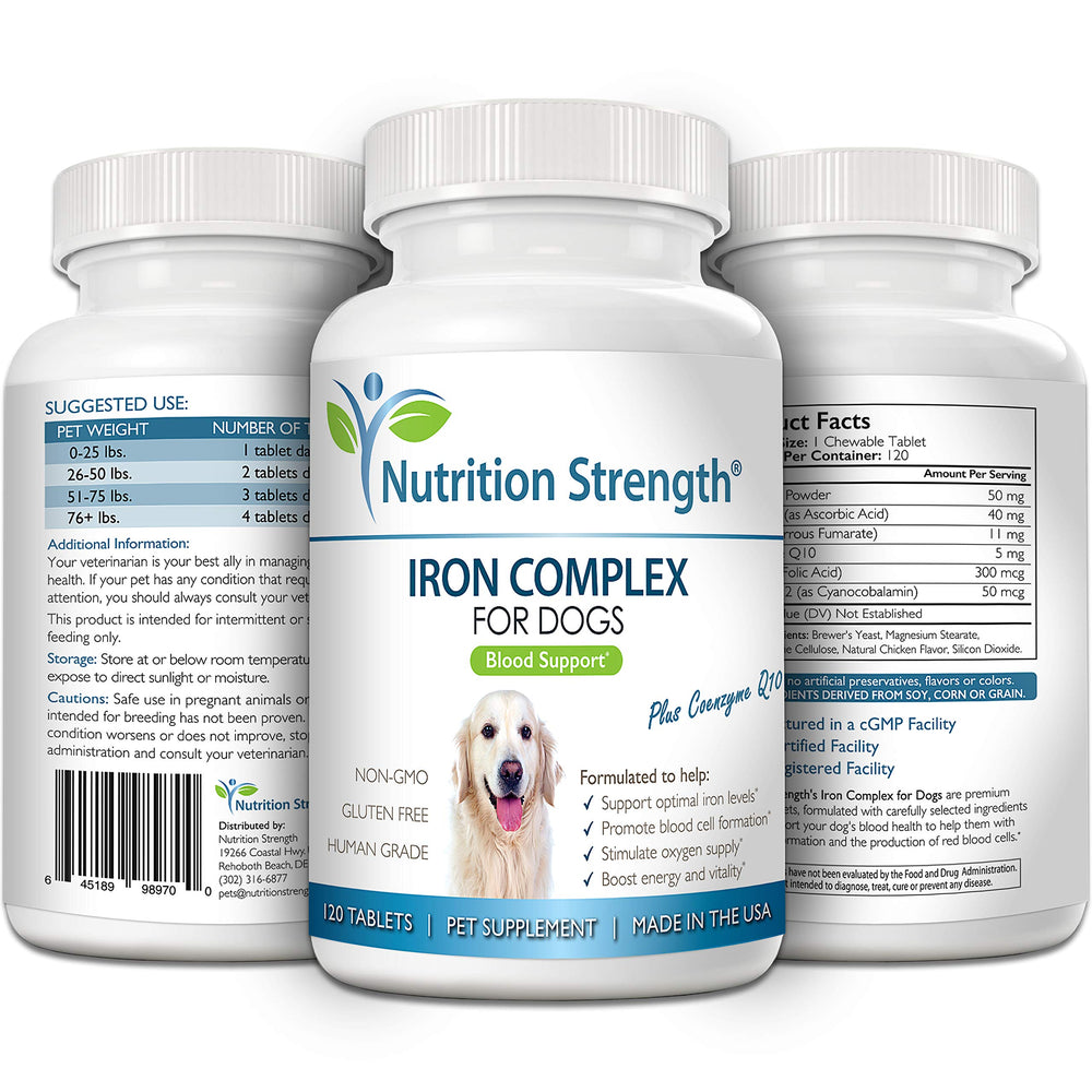 Nutrition Strength Iron for Dogs tablet detail, showing form and texture.