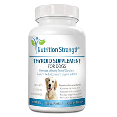 Nutrition Strength Thyroid dog bottle front promotes natural thyroid support for dogs.